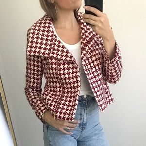 Talbots red cream houndstooth wool coat